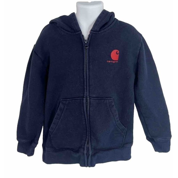 Carhartt Boys Hoodie Sweatshirt Size 6 Kids Full Zip Navy Red Spell Out Arm - Picture 12 of 14
